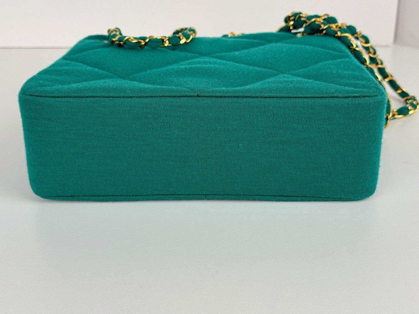 Chanel Bag Coco Jersey Quilted Teal Fabric Chain Strap Vintage