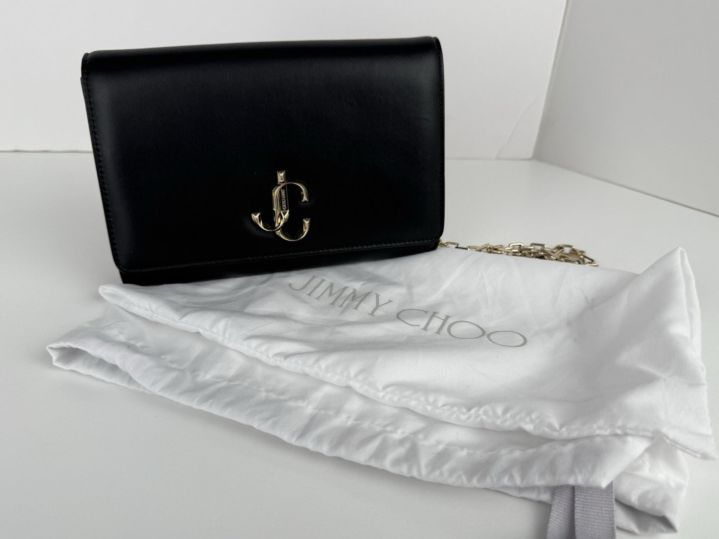 Jimmy Choo Chain Women's Evening Shoulder Bag in Black Leather