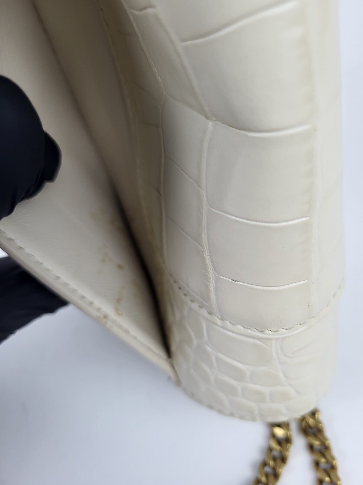 BALENCIAGA Wallet On Chain Crocodile Embossed Leather Hourglass