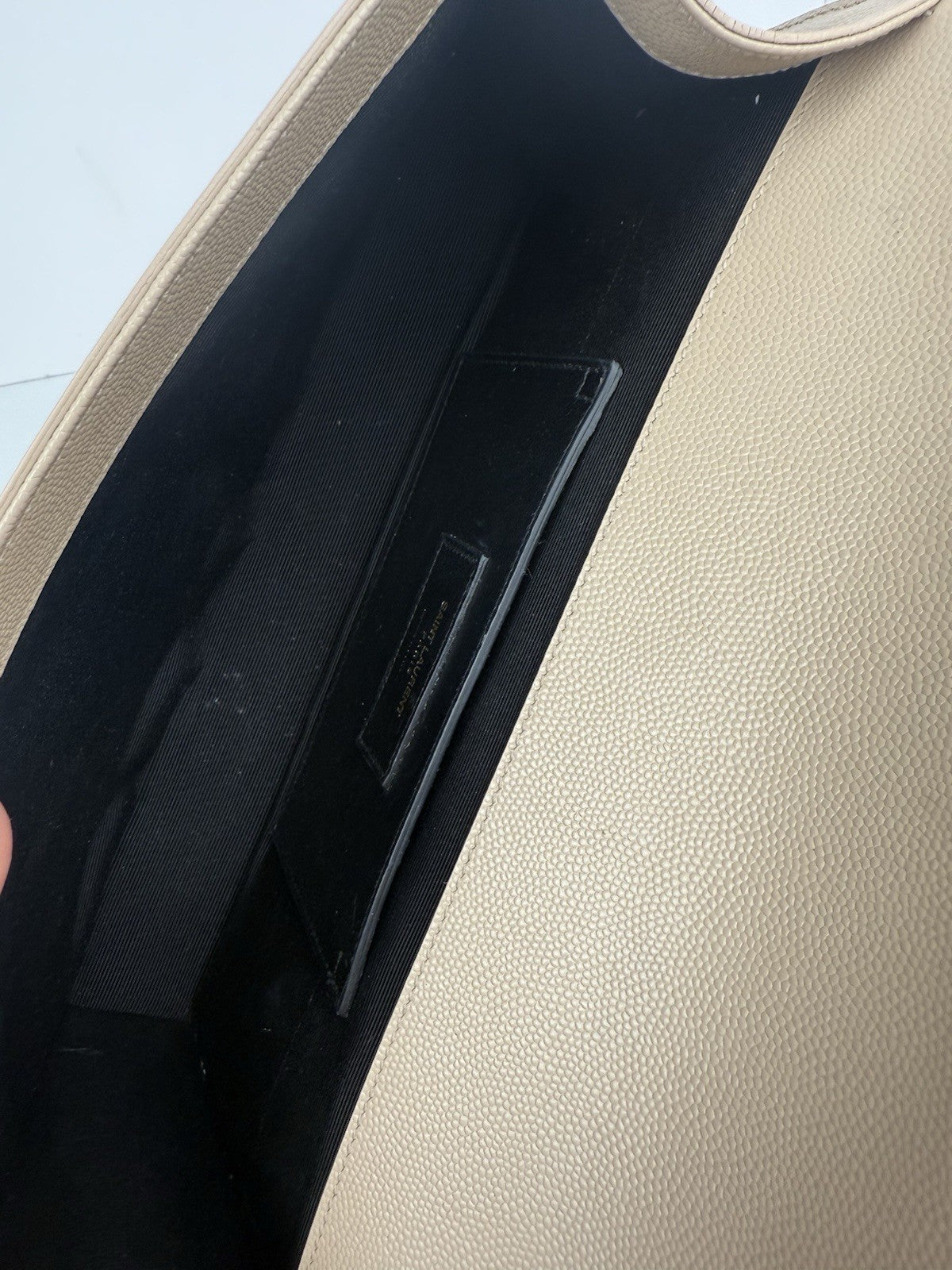 SAINT LAURENT Grain De Poudre Classic Monogram Cassandre Clutch Nude Powder