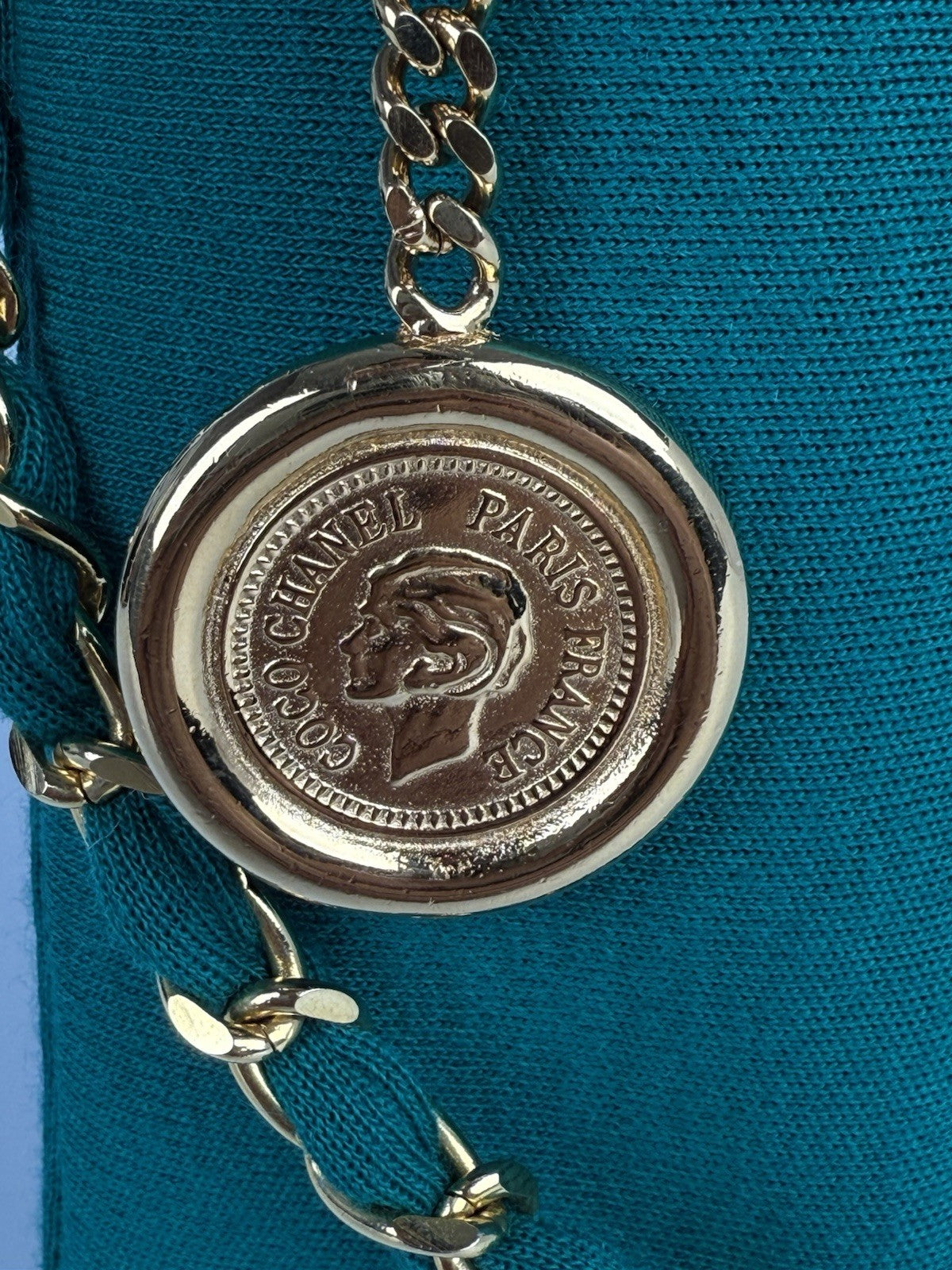 Chanel Bag Coco Jersey Quilted Teal Fabric Chain Strap Vintage