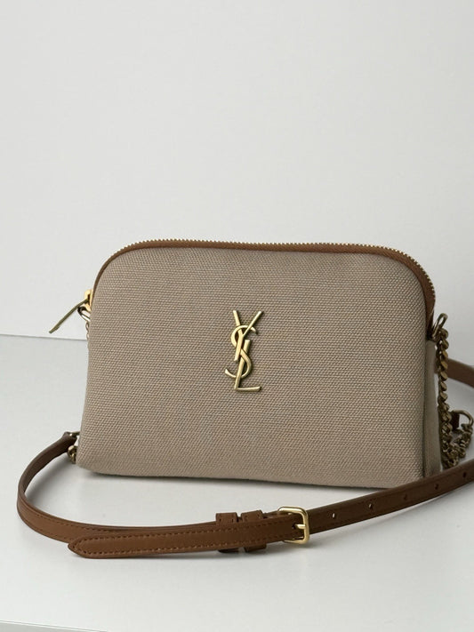 Saint Laurent Lambskin Quilted Gaby Zipped Crossbody Bag Brown