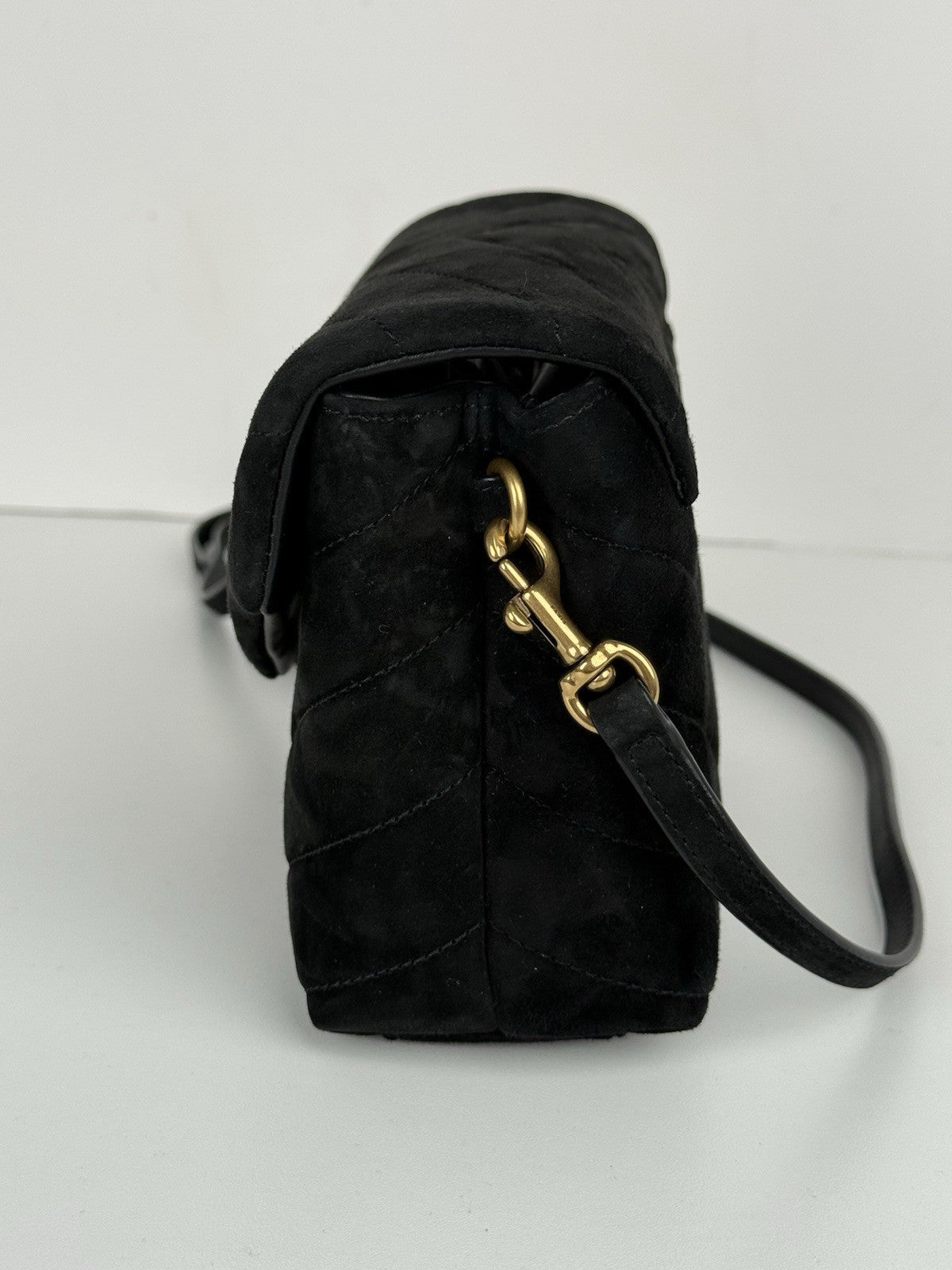 Saint Laurent Toy LouLou Shoulder Bag Matelasse Chevron Black Suede  Bag