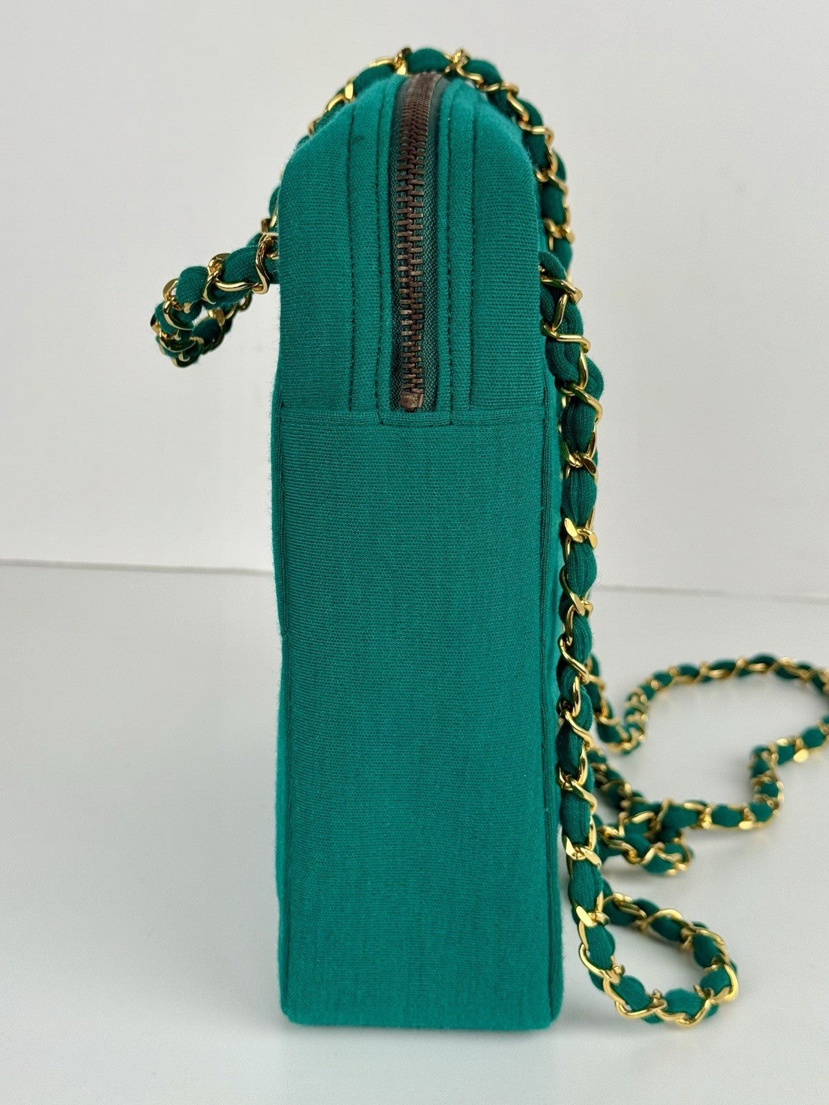 Chanel Bag Coco Jersey Quilted Teal Fabric Chain Strap Vintage