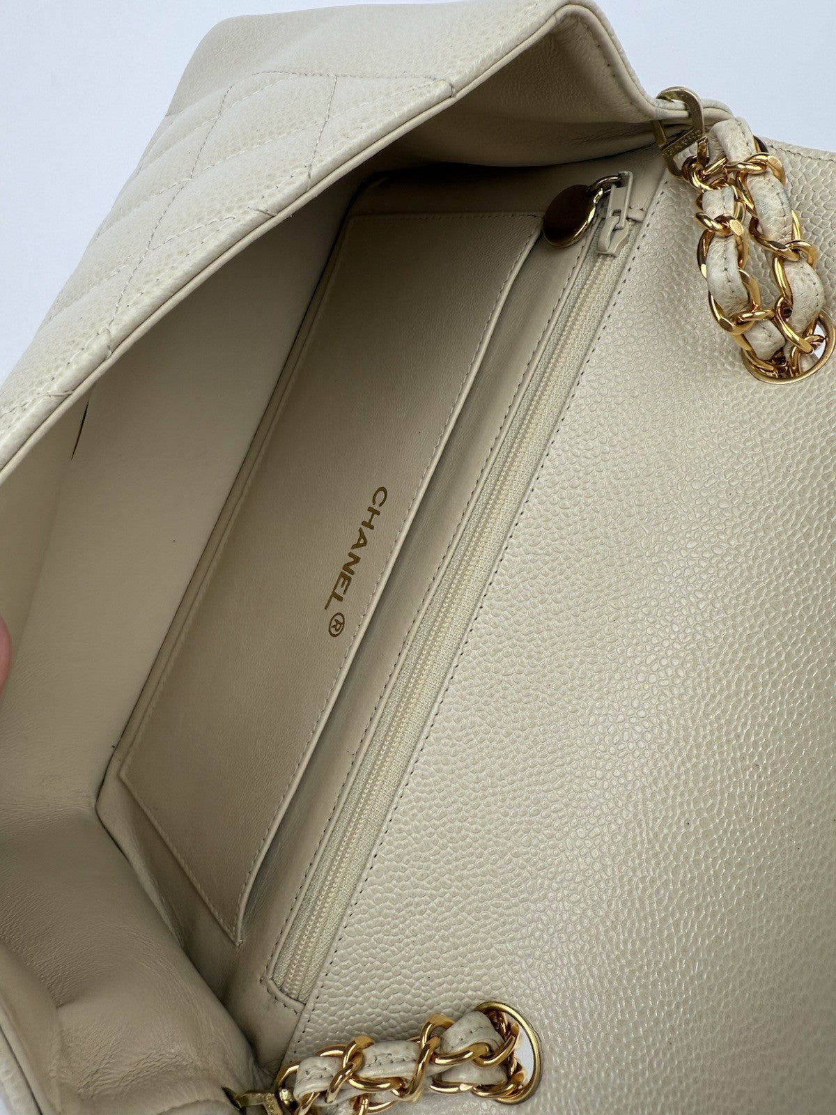 Chanel Diana Medium Caviar Leather Shoulder Bag Beige