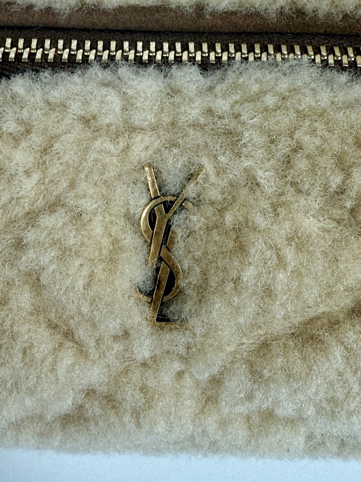 Yves Saint Laurent Small Sade Beige Quilted Genuine Shearling Tube Bag