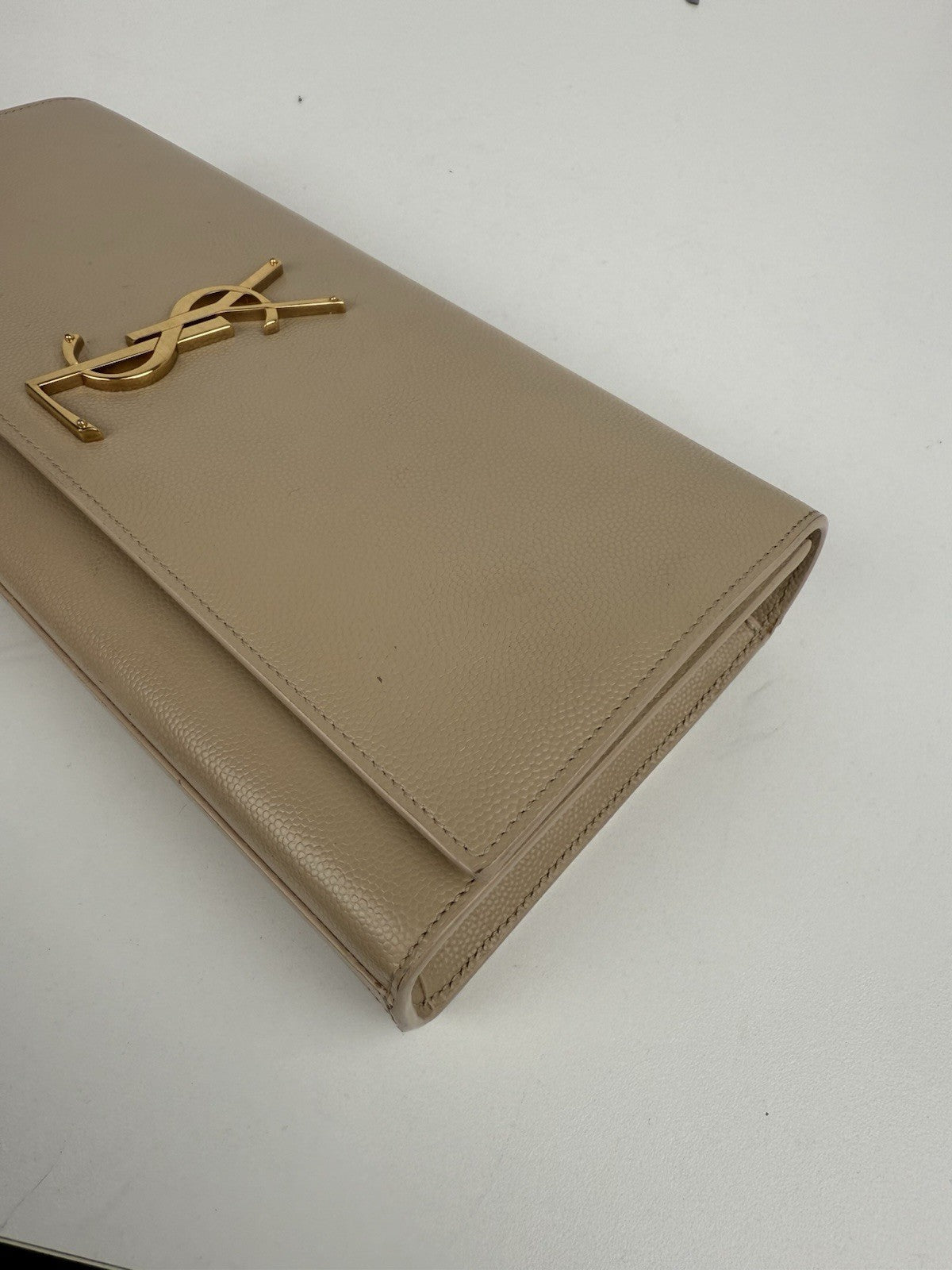 SAINT LAURENT Grain De Poudre Classic Monogram Cassandre Clutch Nude Powder