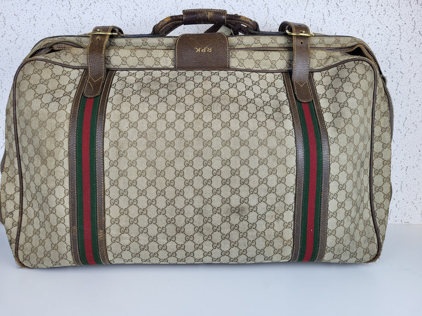 Gucci Vintage Travel Bag Suitcase Monogram Brown Canvas
