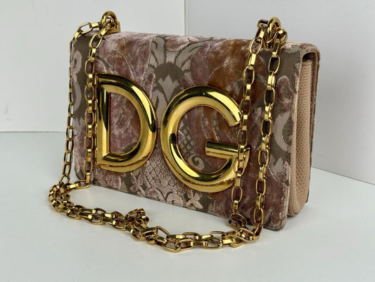 Dolce and Gabbana Pink Corduroy and Leather DG Girls Shoulder Bag