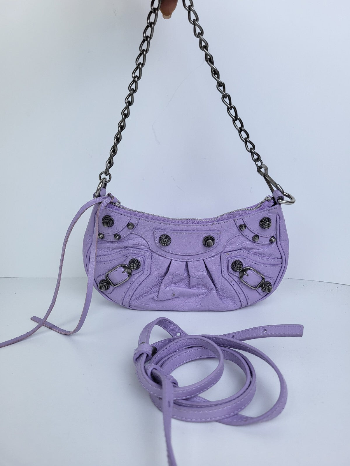 Balenciaga Le Cagole Mini Lilac Leather Chain Crossbody Bag