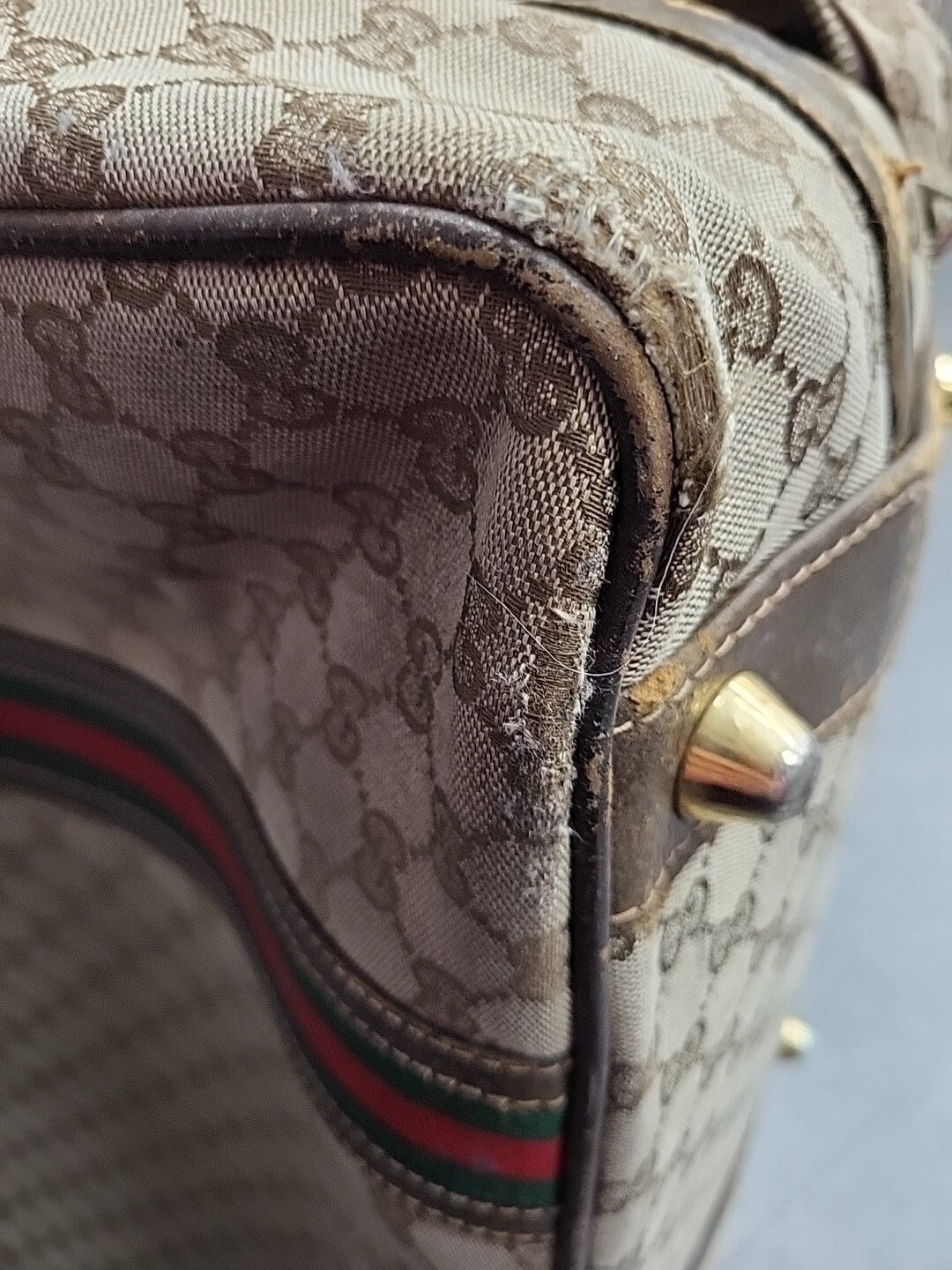 Gucci Vintage Travel Bag Suitcase Monogram Brown Canvas