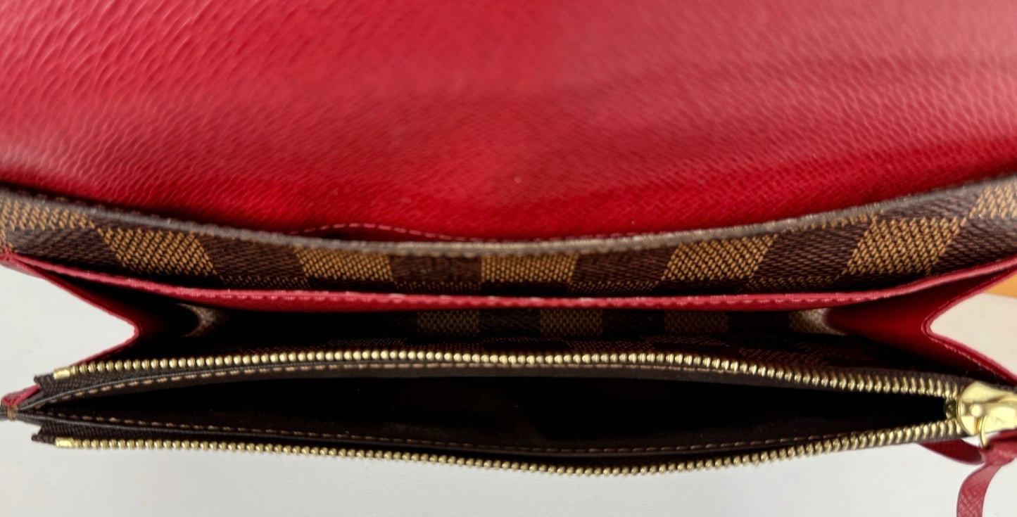 Louis Vuitton LV Damier Ebene Emilie Long Wallet Red