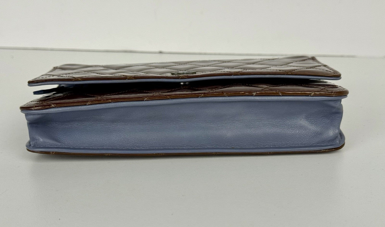 Chanel Patent Quilted Wallet On Chain WOC Burgundy