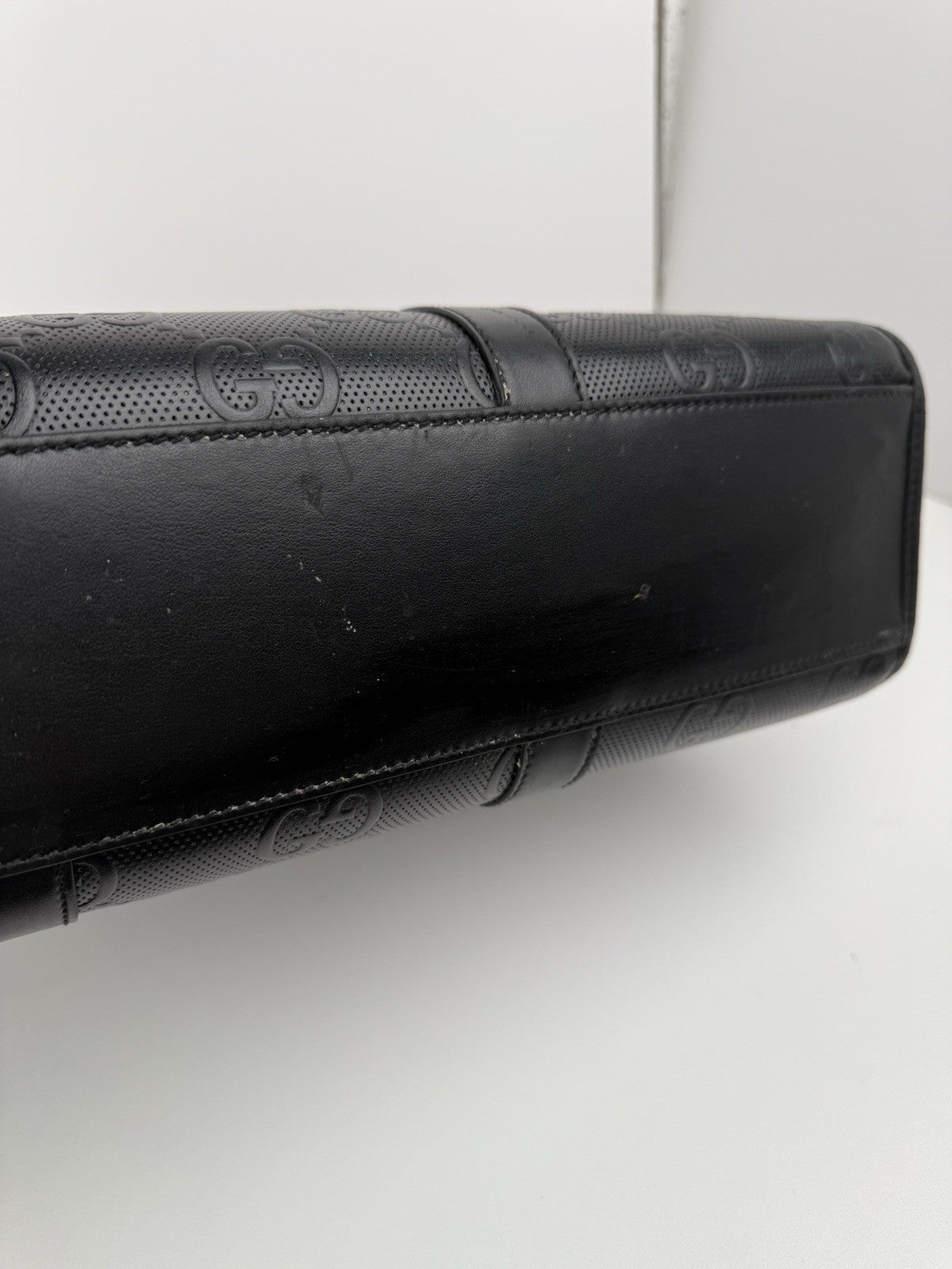 GUCCI Embossed Black Leather Briefcase Bag