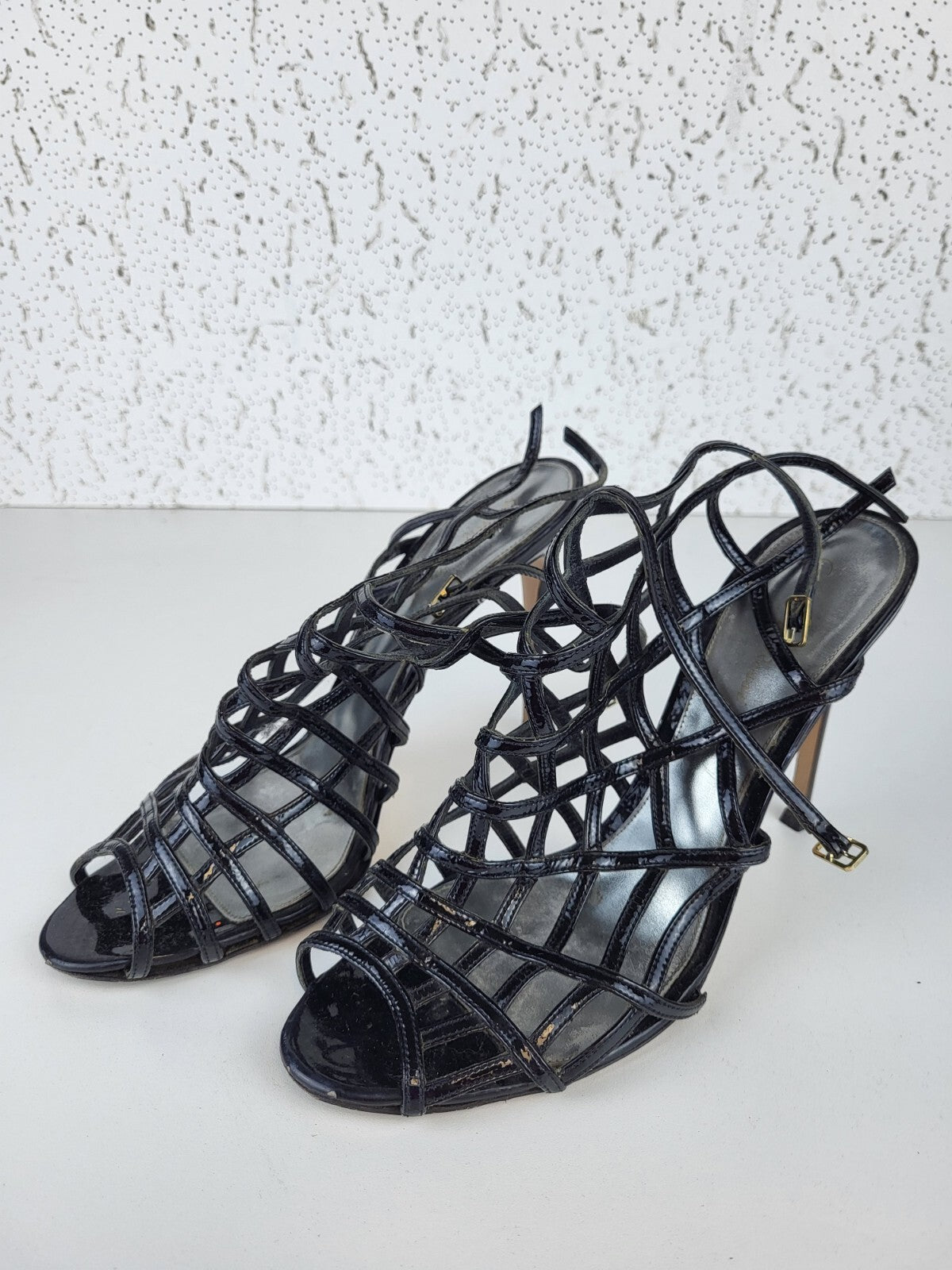 Giavito Rossi Black Patent Strappy Pumps Sandals Size 41