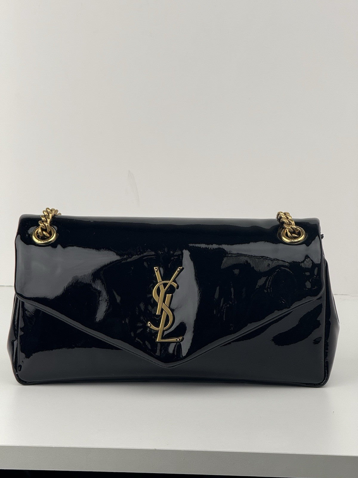 Saint Laurent Patent Calfskin Calypso Black Shoulder Bag