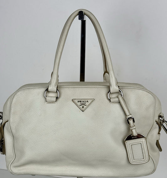 PRADA Two Way Shoulder Bag White Leather