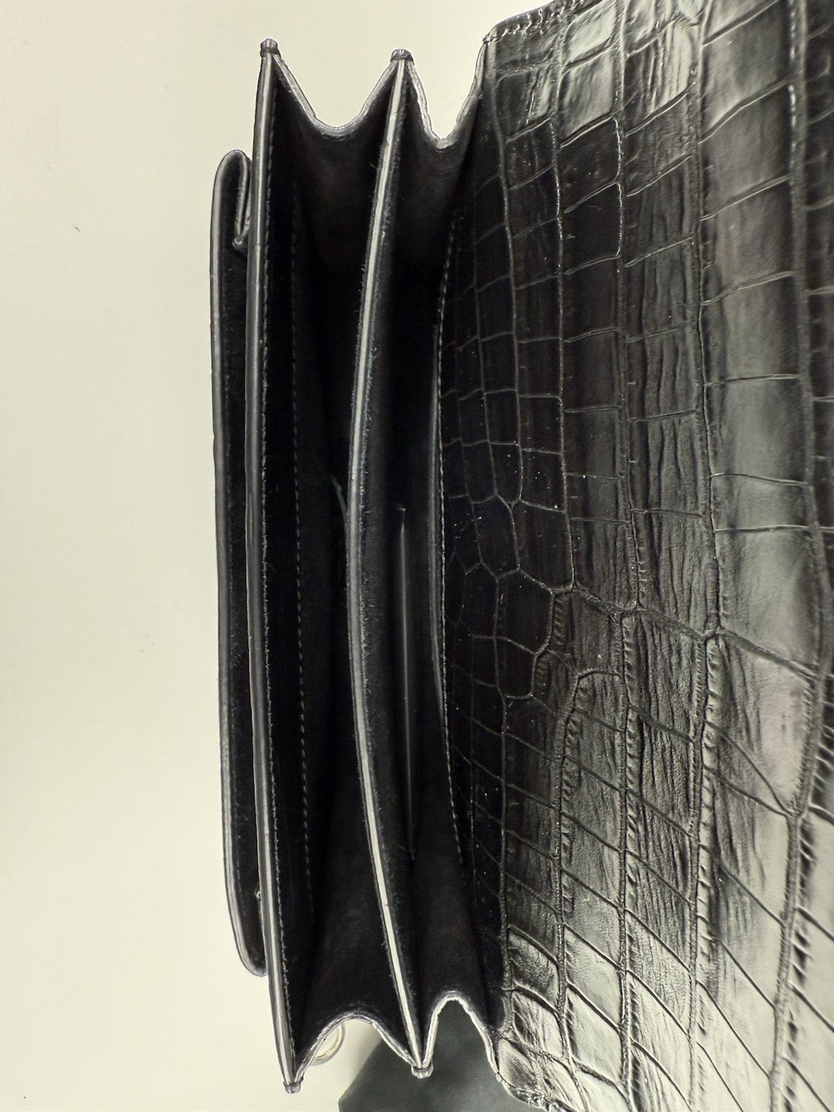 Saint Laurent Sunset Black Croc Leather Medium Chain Shoulder Bag