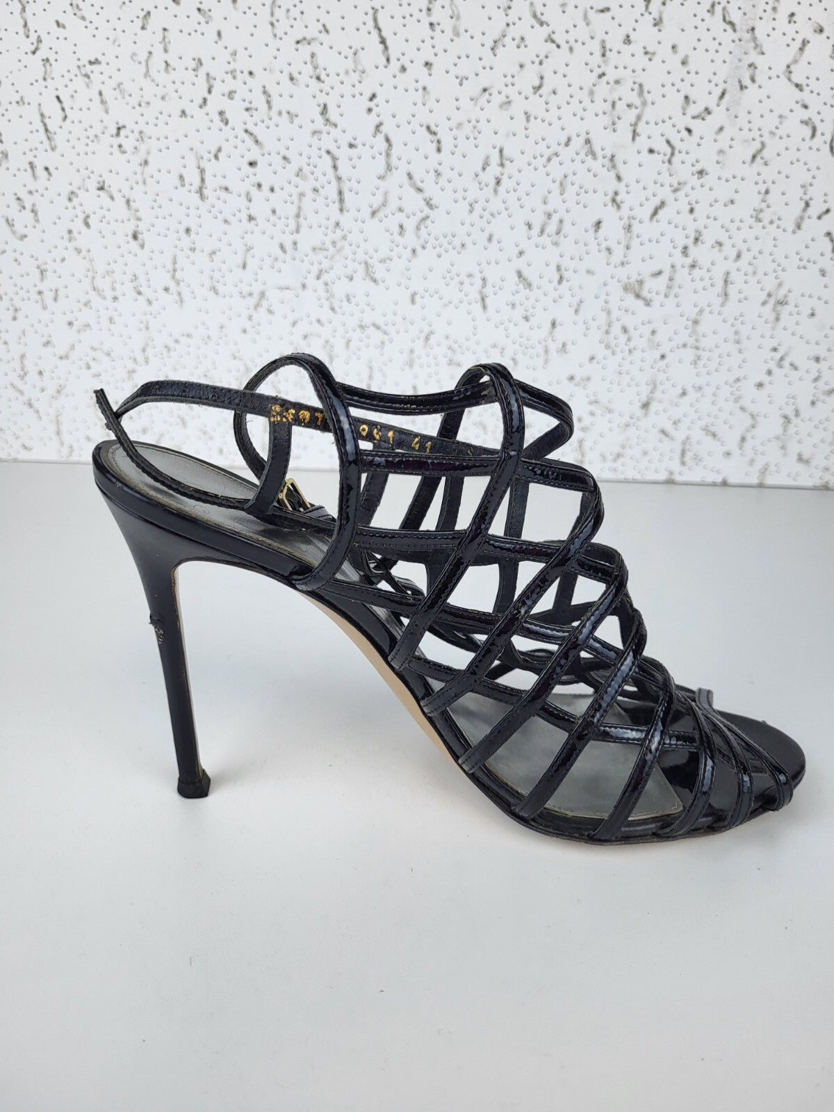 Giavito Rossi Black Patent Strappy Pumps Sandals Size 41