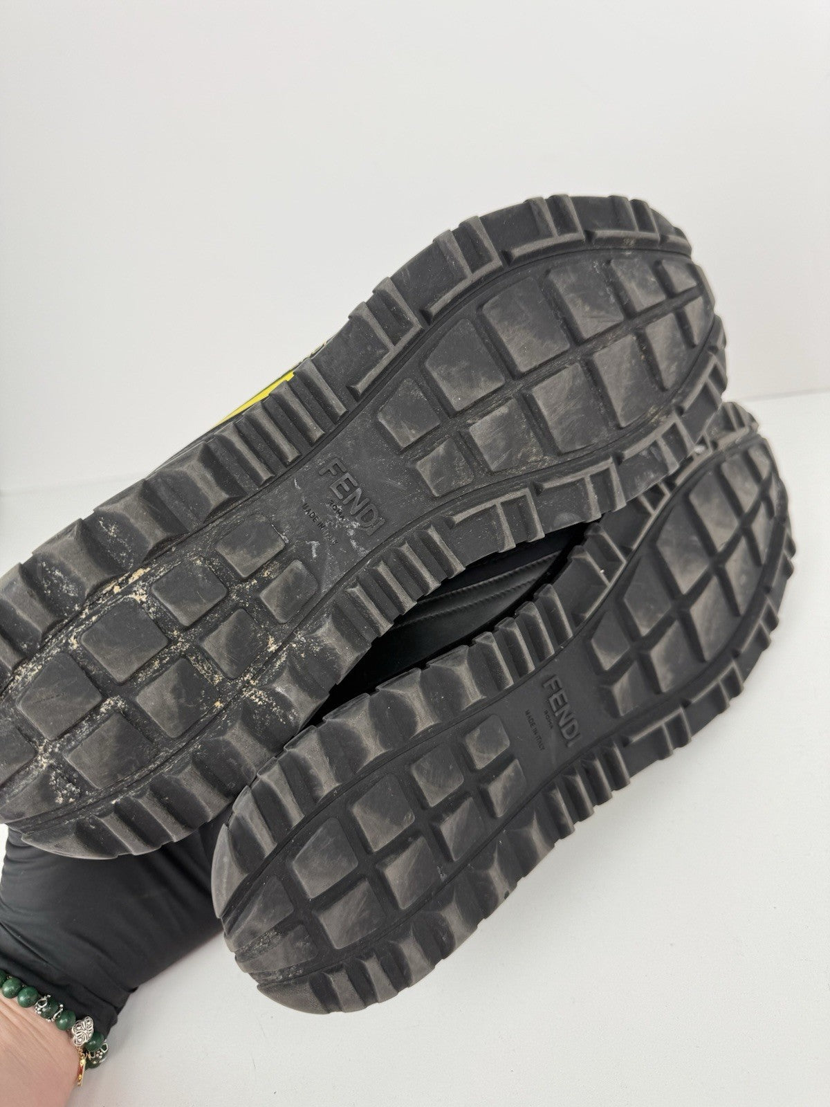 Fendi Leather Graphic Print Sneakers Black Size 9