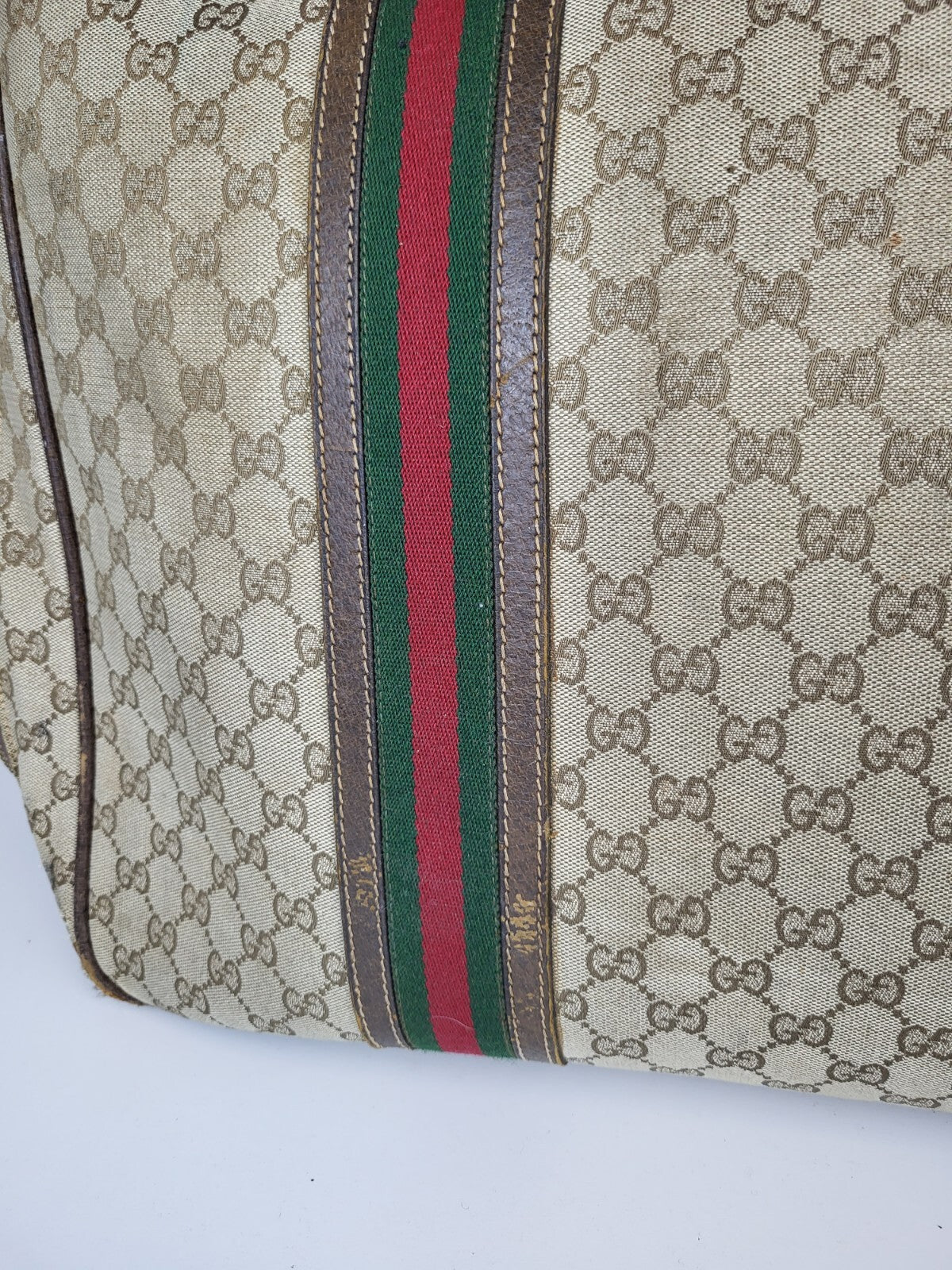 Gucci Vintage Travel Bag Suitcase Monogram Brown Canvas