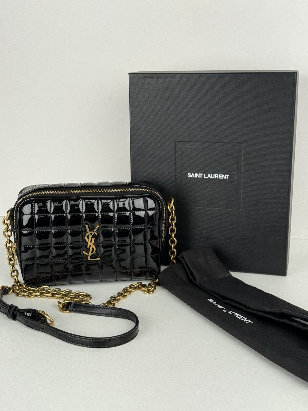 Saint Laurent Cassandre Mini Camera Bag in Quilted Patent Leather Glossy