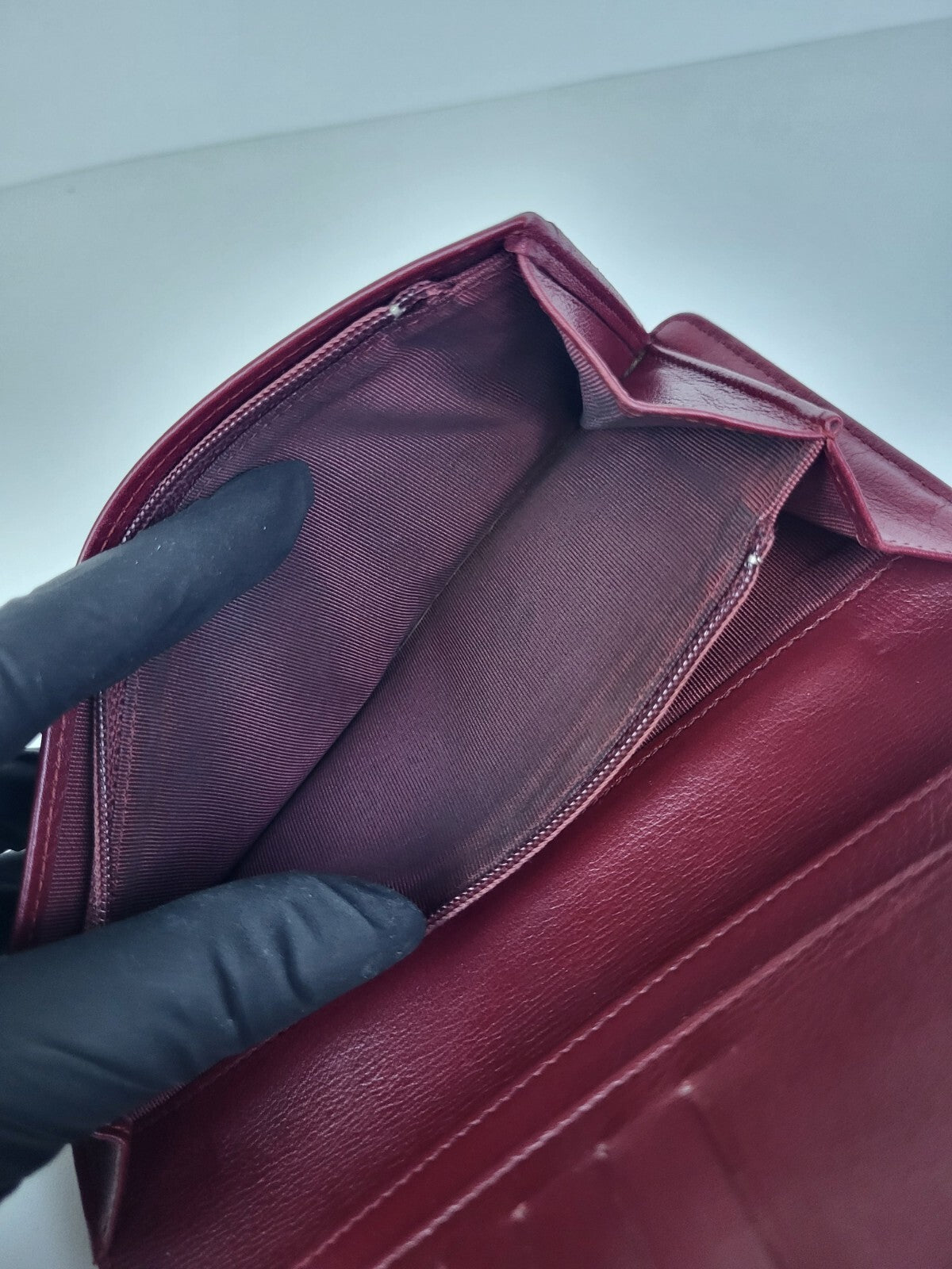 Chanel Wallet Interlocking CC Logo Patent Leather Continental Red