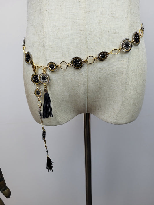 Waist Chain Belt Gold Black For Women 40in
