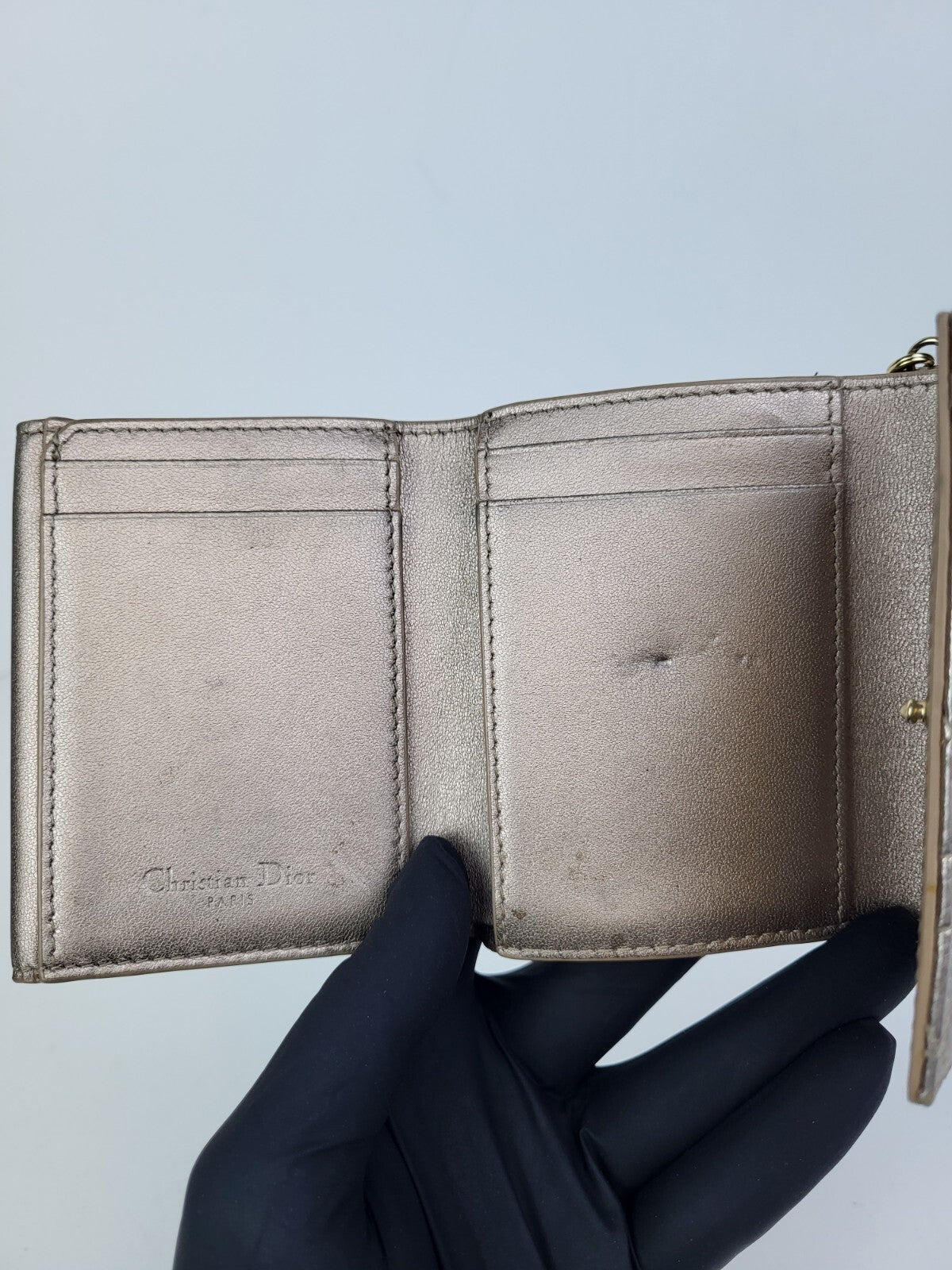 Metallic Lambskin Cannage Lady Dior Lady Dior Wallet Gold