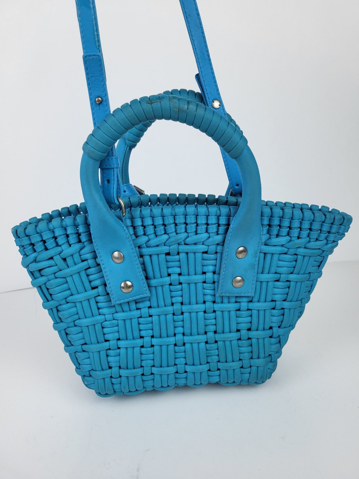 Balenciaga Bistro Basket Bag Nylon Faux Calfskin XXS Blue
