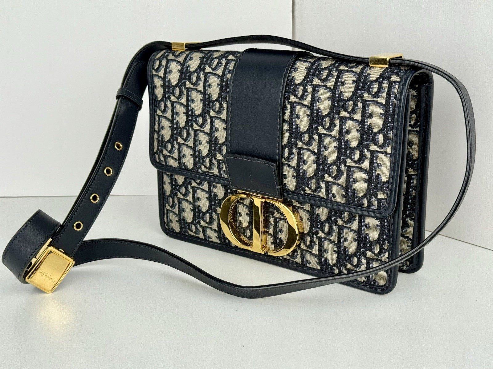 Dior  OBLIQUE 30 Montaigne Blue and Beige Canvas Shoulder bag