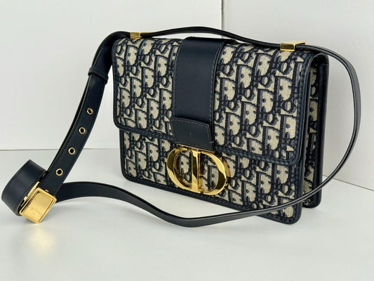 Dior  OBLIQUE 30 Montaigne Blue and Beige Canvas Shoulder bag