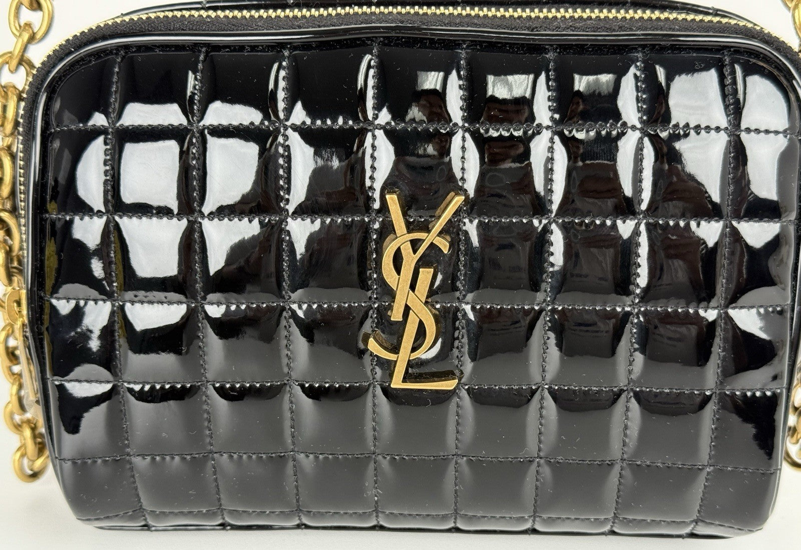 Saint Laurent Cassandre Mini Camera Bag in Quilted Patent Leather Glossy