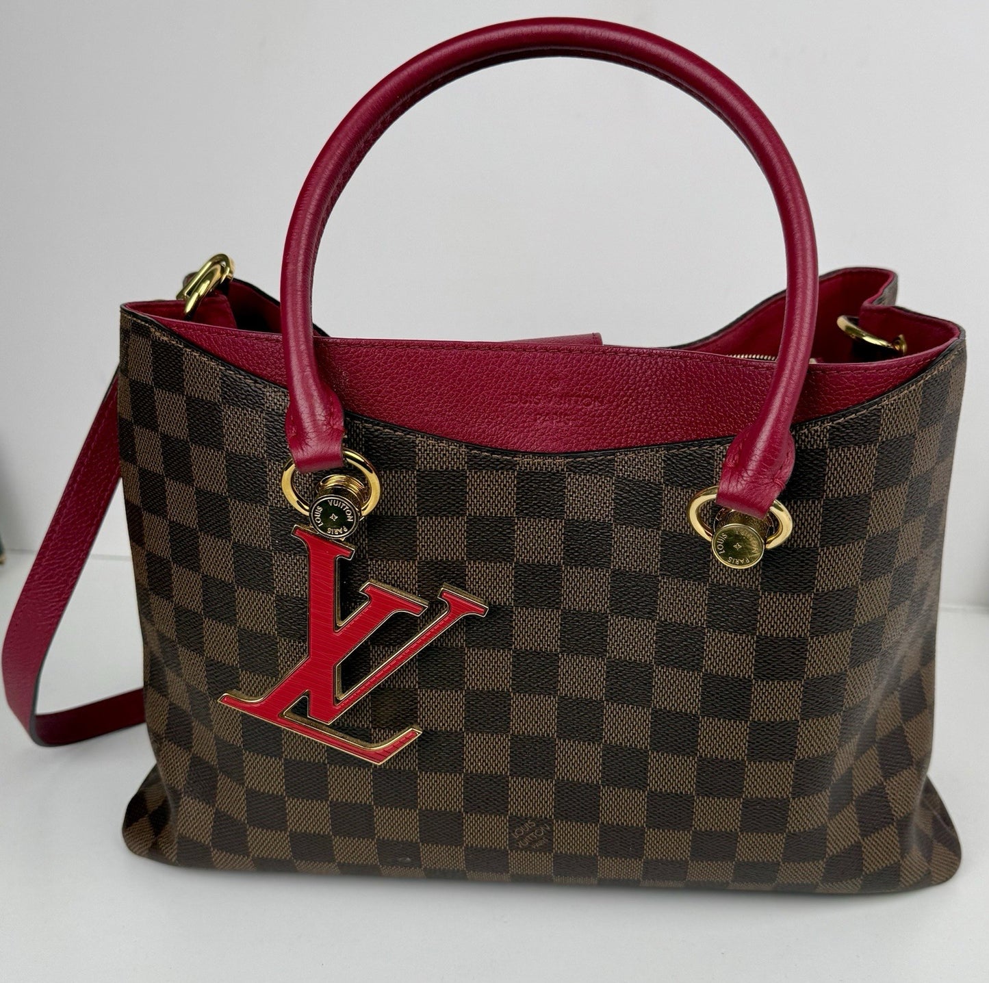 LOUIS VUITTON Riverside Damier Ebene Tote Bag Brown