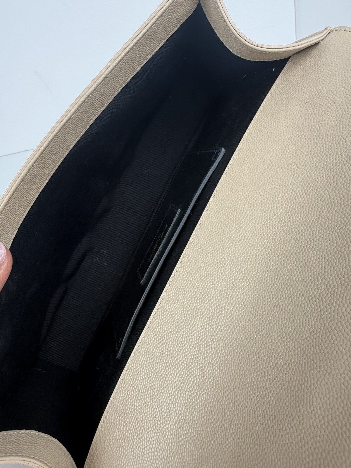 SAINT LAURENT Grain De Poudre Classic Monogram Cassandre Clutch Nude Powder