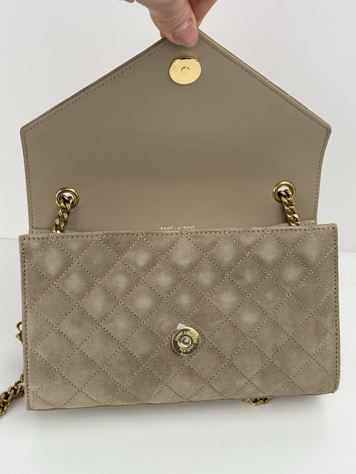 Saint Laurent Suede Matelasse Beige Envelope Small Bag