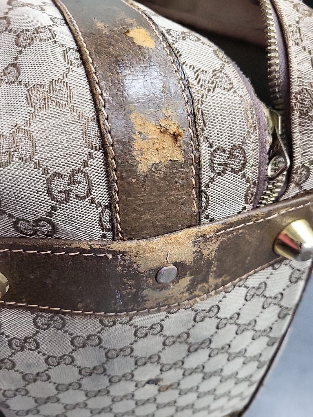 Gucci Vintage Travel Bag Suitcase Monogram Brown Canvas