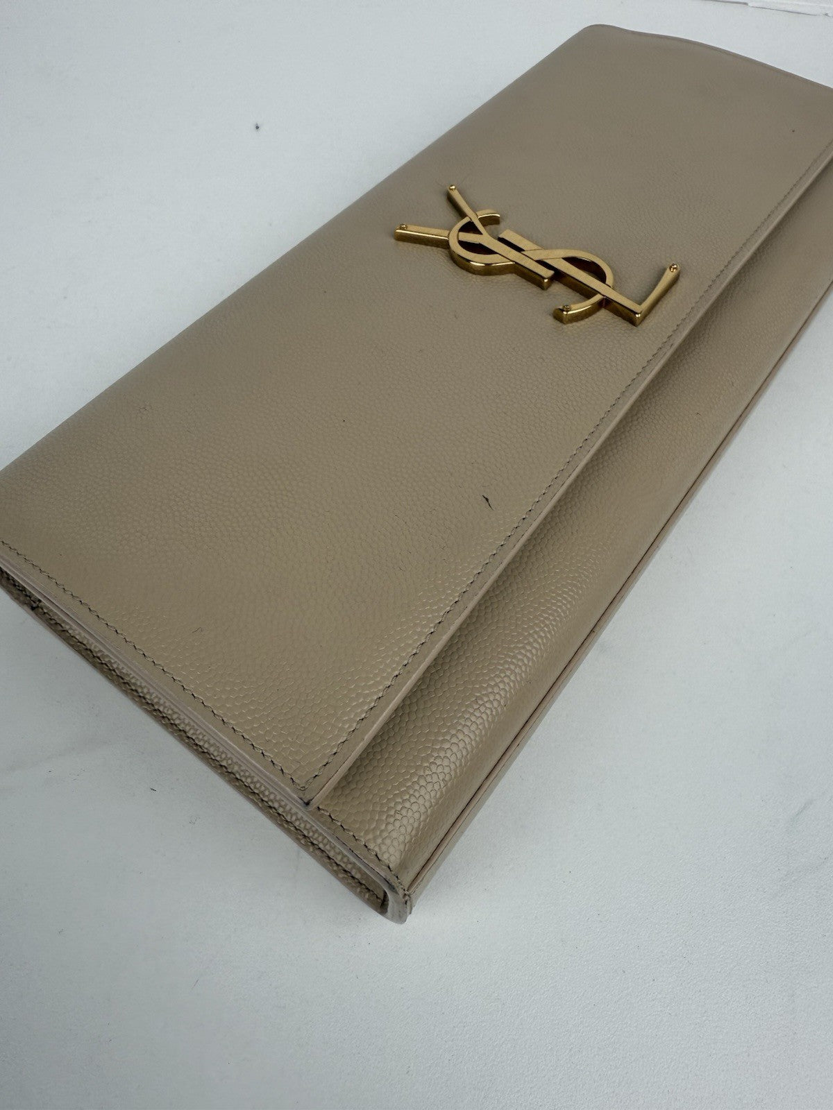 SAINT LAURENT Grain De Poudre Classic Monogram Cassandre Clutch Nude Powder