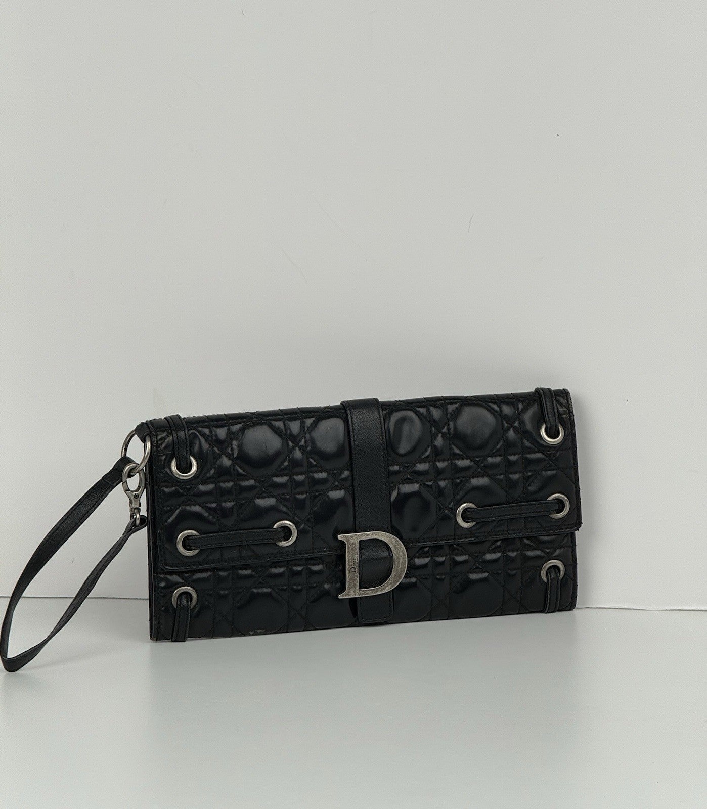 Dior Vintage Cannage Black Leather Clutch