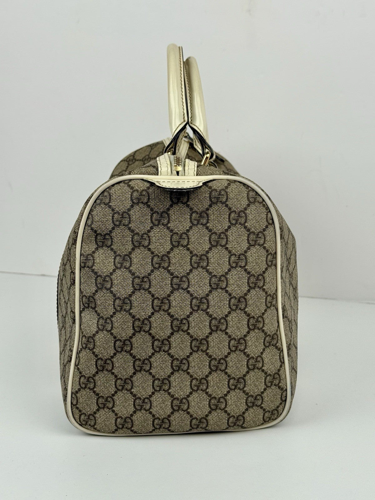 Gucci Joy Beige Strap Boston Bag Medium Brown Canvas