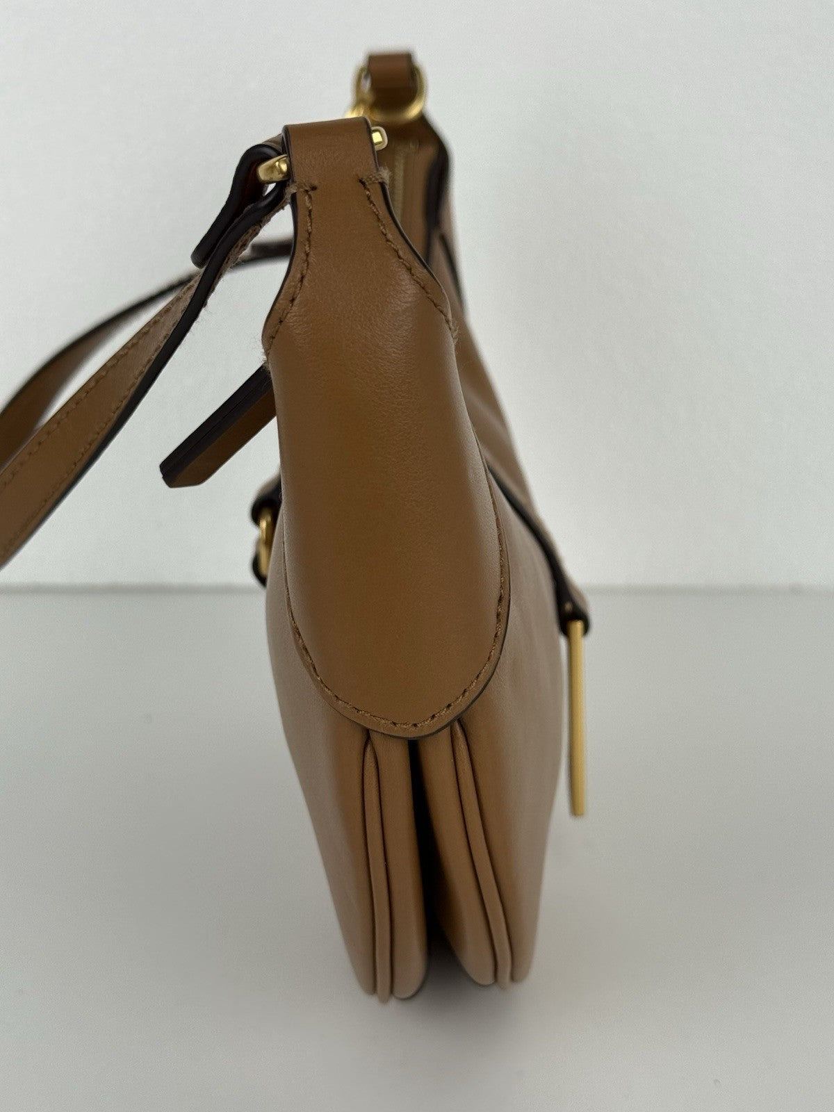 POLO RALPH LAUREN Shoulder Bag Half Moon Shaped Leather Brown