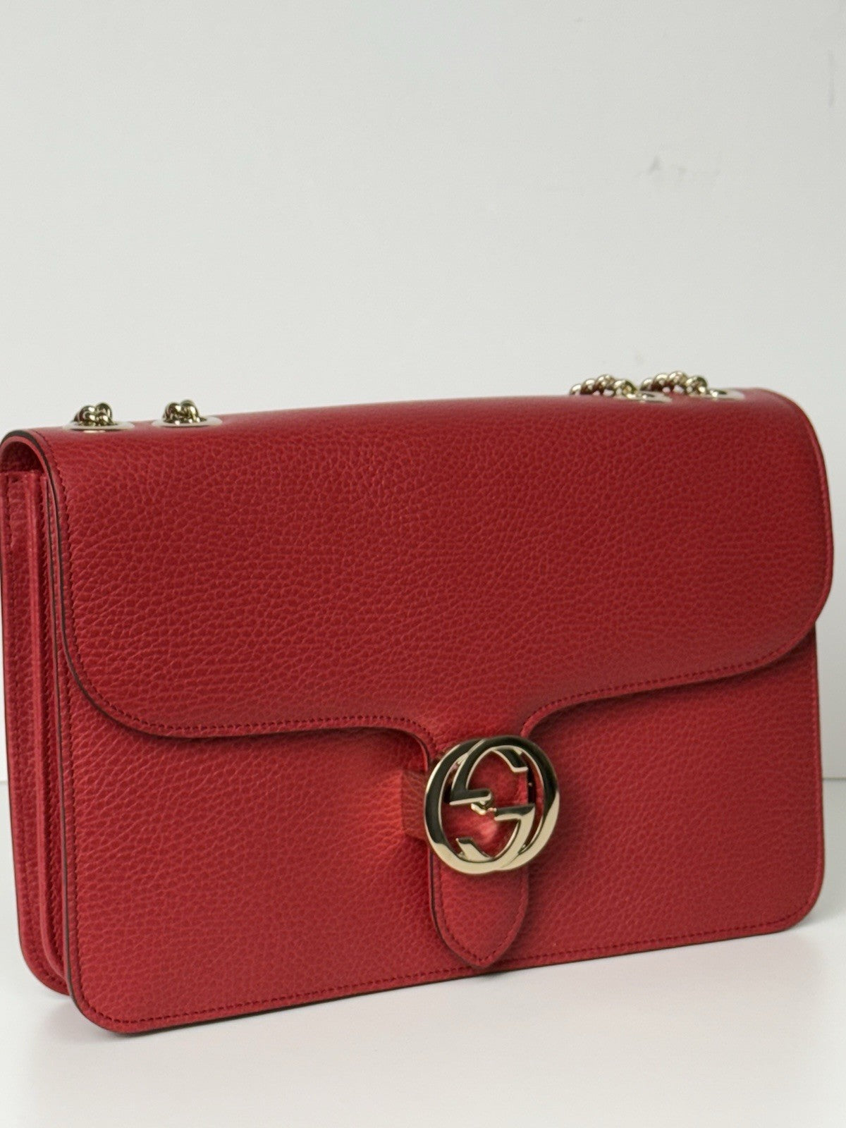 Gucci Interlocking G Red Leather Shoulder Women's Bag