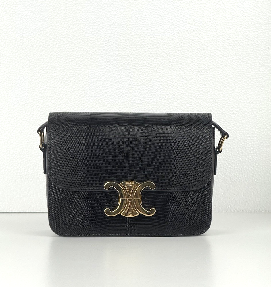 CELINE Teen Triomphe Lizard Black Women's Shoulder Bag