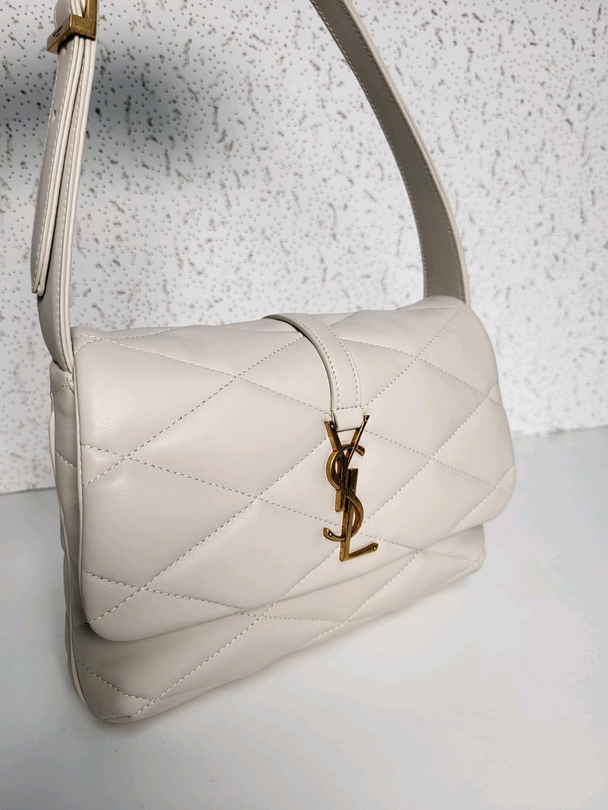 Saint Laurent Lambskin Quilted Le 57 Diamond Shoulder Bag Crema