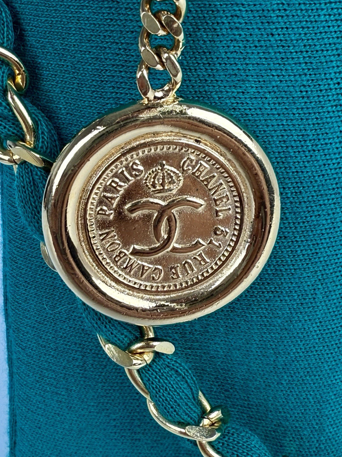 Chanel Bag Coco Jersey Quilted Teal Fabric Chain Strap Vintage