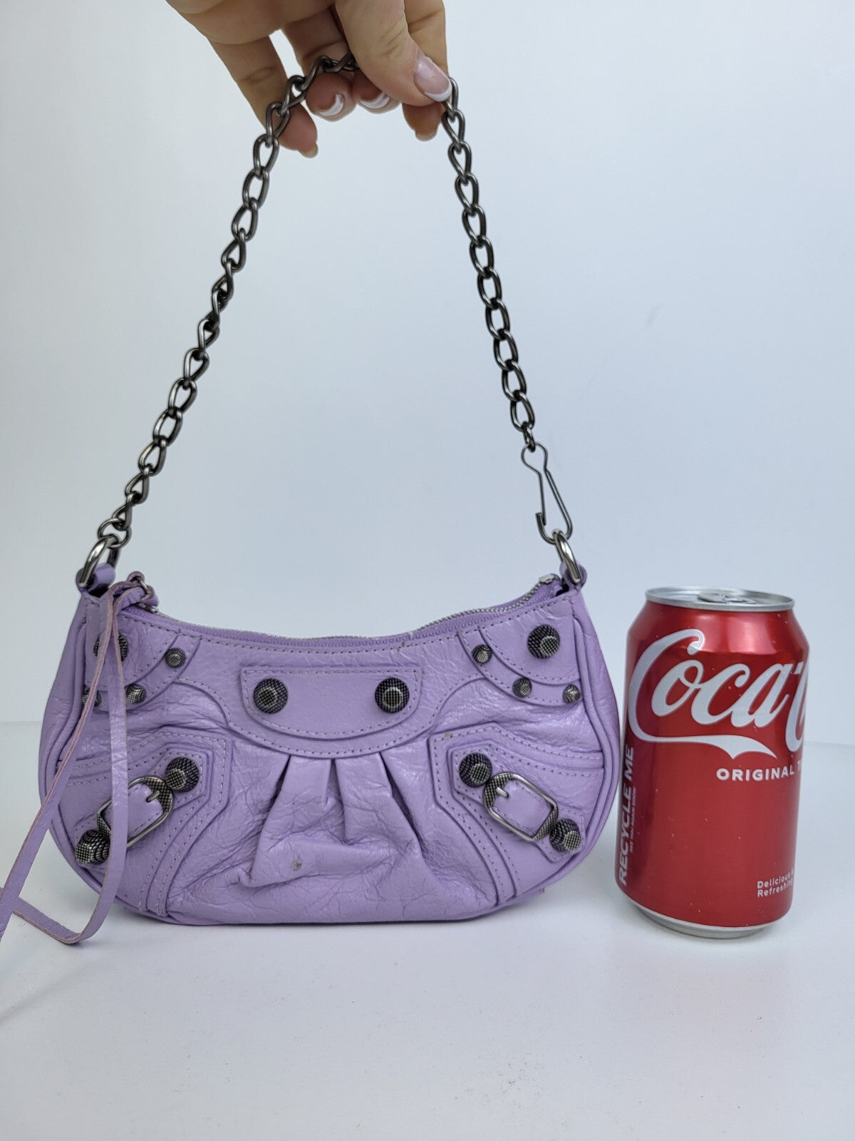 Balenciaga Le Cagole Mini Lilac Leather Chain Crossbody Bag