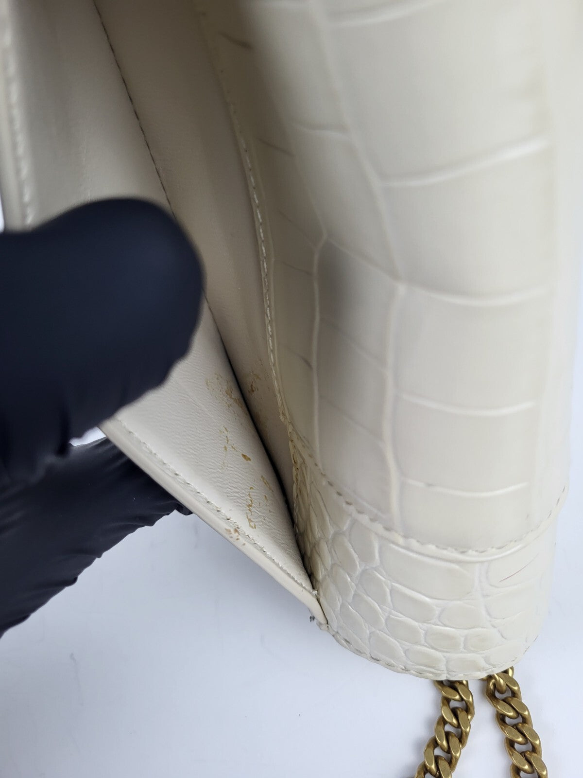 BALENCIAGA Wallet On Chain Crocodile Embossed Leather Hourglass