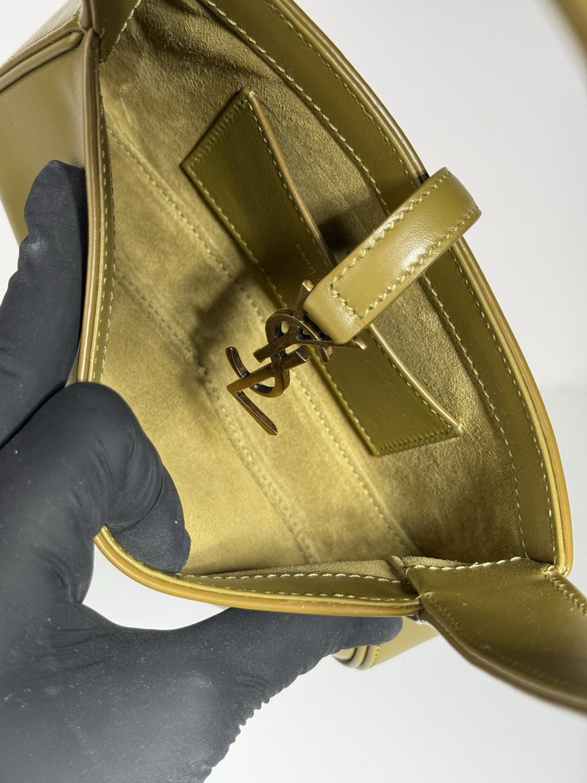 Saint Laurent Olive Smooth Calfskin Mini Le 5 À 7 Hobo