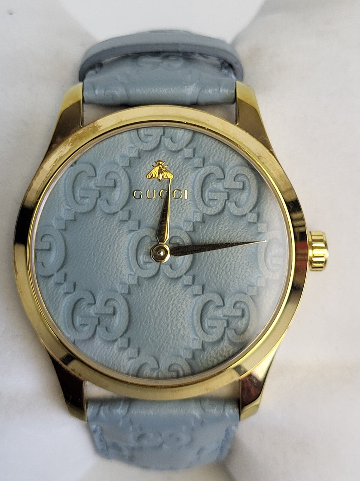 Gucci G-timeless Quartz Pastel Blue Leather Dial Ladies Watch