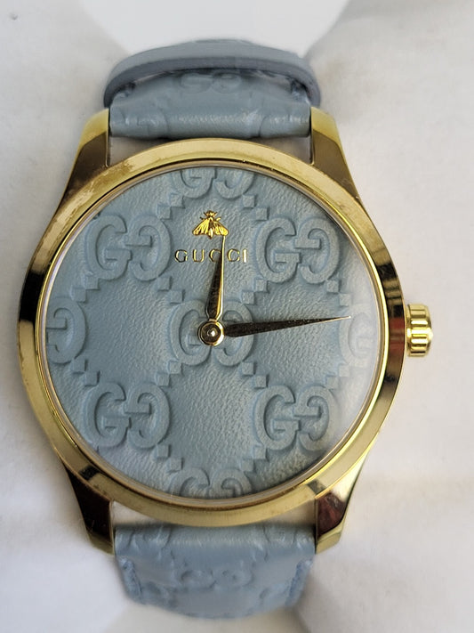 Gucci G-timeless Quartz Pastel Blue Leather Dial Ladies Watch